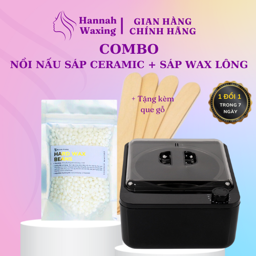 Combo 100g Sáp Wax Lông, Nồi Chống Dính Ceramic, Que gỗ tặng kèm