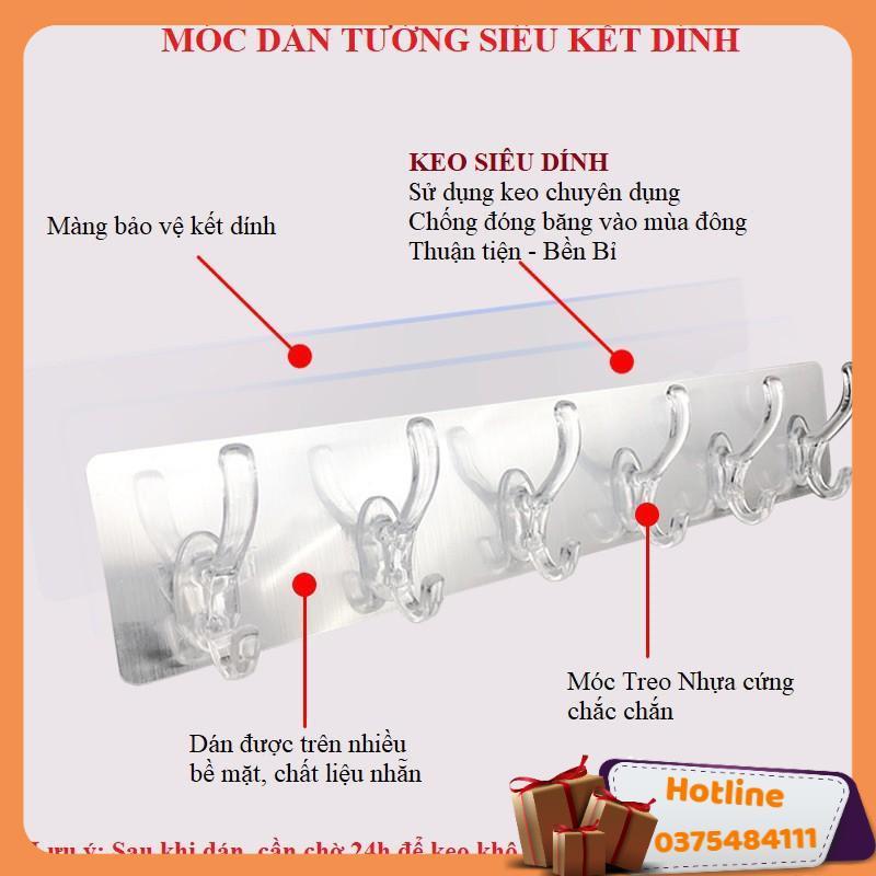 Móc Dán Tường Siêu Chịu Lực 6 Móc Liền Mạch Trong Suốt Chịu Lực 10Kg - Hàng Loại 1