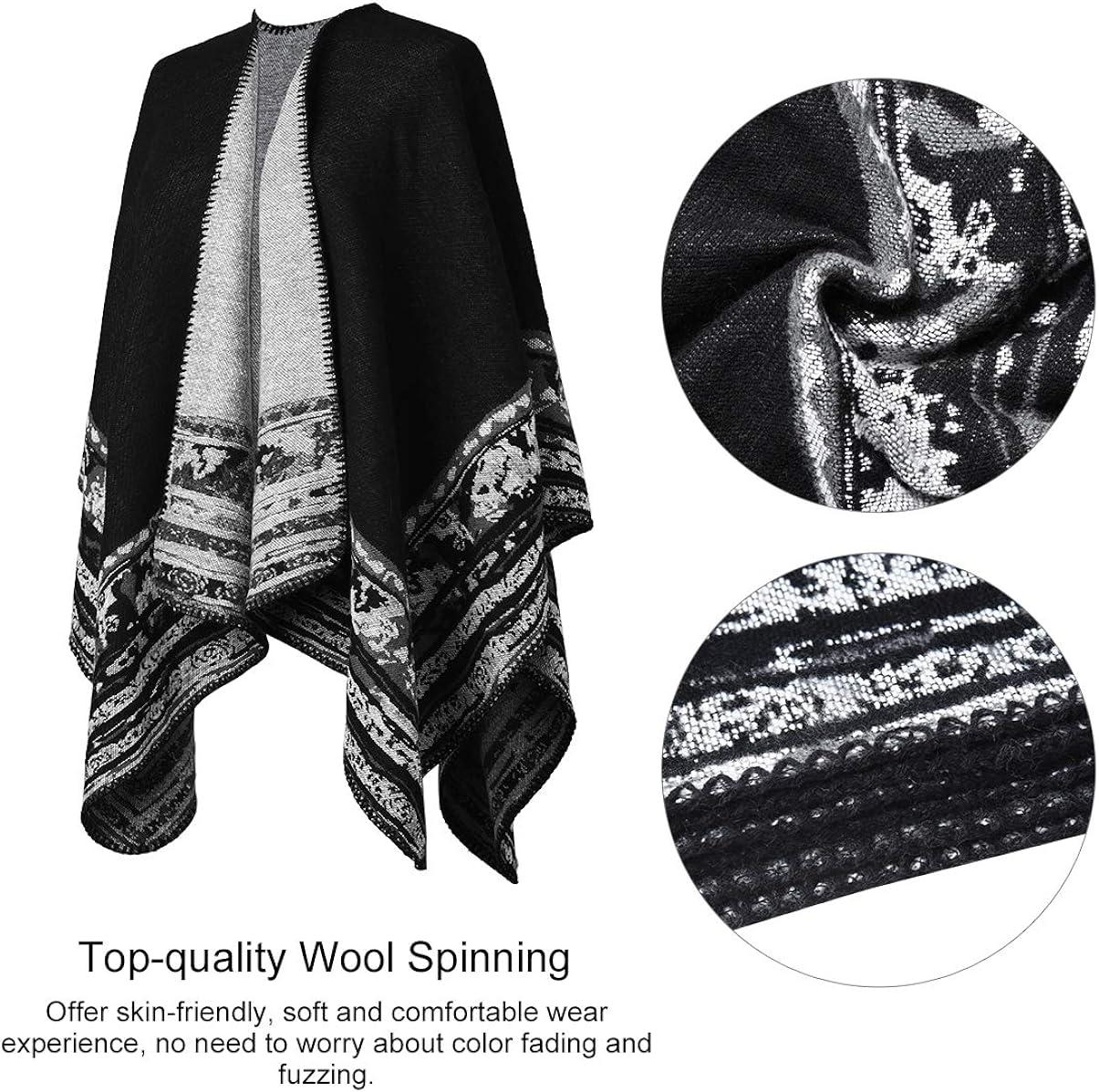 Poncho Retro Shawl Open Women - Áo len dệt kim dài tay dài
