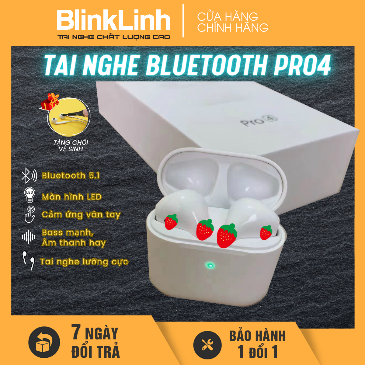 Tai Nghe Bluetooth Pro4 Không Dây chống nước chống ồn, cảm ứng 1 chạm, micro rõ, kết nối nhanh, bắt xa hơn 10m, Định vị, Đổi Tên 