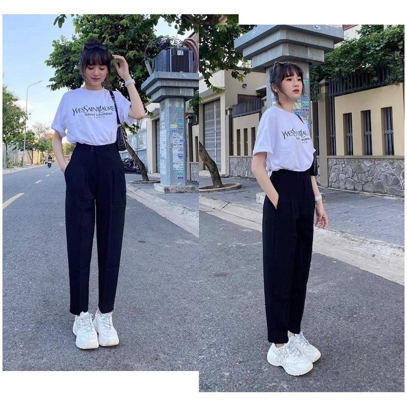 Quần Baggy Nữ 2 Khuy Lưng Cạp Cao Form Công Sở Loại Vải Cao Cấp Siêu Xinh Tôn Dáng Đi Học, Đi Làm Công Sở
