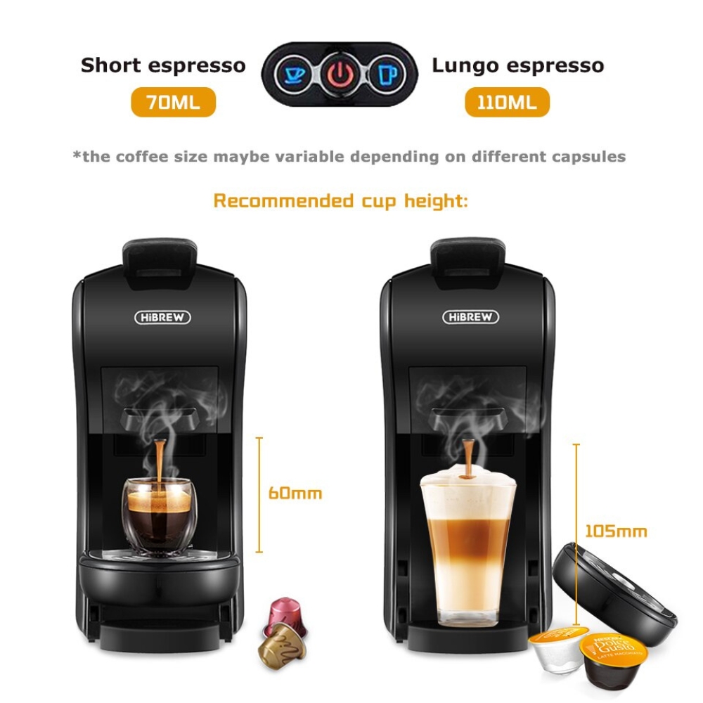 Máy pha cà phê Espresso 4 trong 1 HiBREW H1A công suất 1450W pha nóng / lạnh tùy thích với 2 tùy chọn kích thước cốc - Hàng nhập khẩu