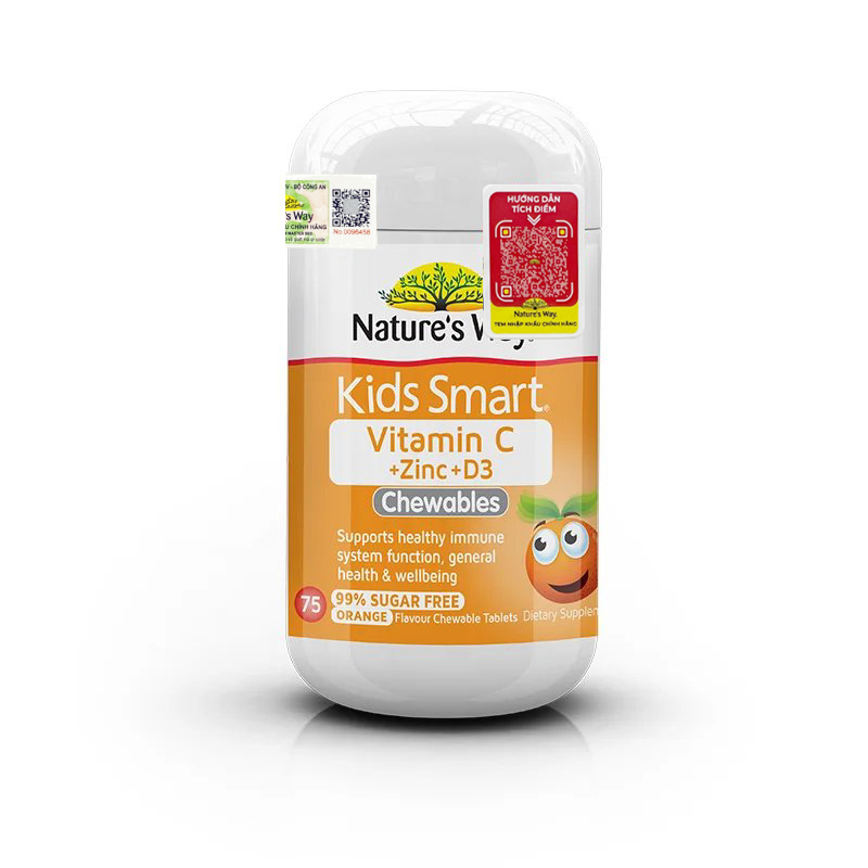 Viên Nhai Nature’s Way Kids Smart Vitamin C+ZinC+D3 Chewable Tablets Bổ Sung Vitamin Cho Bé Phát Triển Toàn Diện 75 Viên