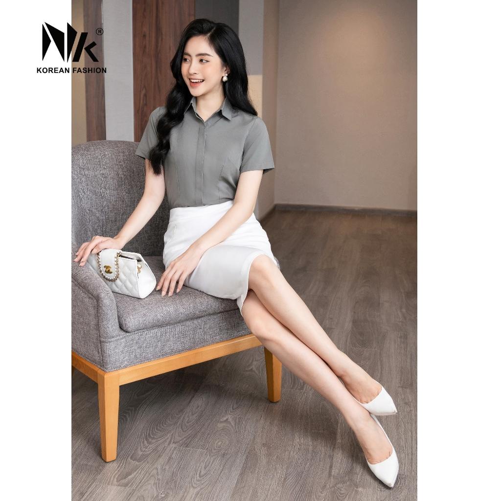 Áo Sơ Mi Nữ Công Sở Kiểu Dáng Ôm Thiết Kế Cao Cấp Trơn Tay Ngắn Vải Hàn Co Giãn Nhẹ NK FASHION NKSM2011007
