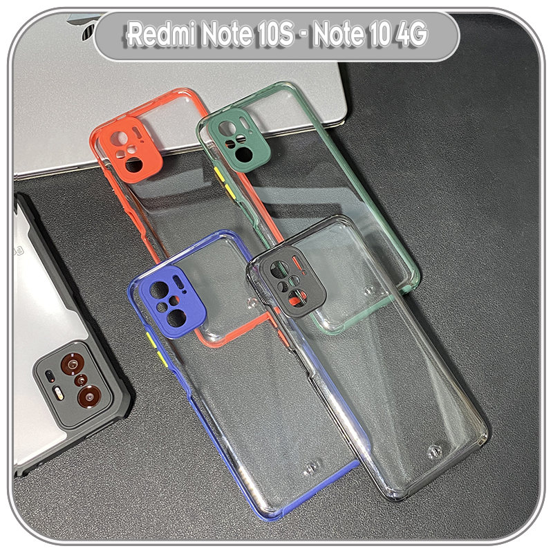 Ốp Lưng cho Xiaomi Redmi Note 10S - Note 10 4G PC Trong Suốt Viền Màu Mỏng ,Che Camera