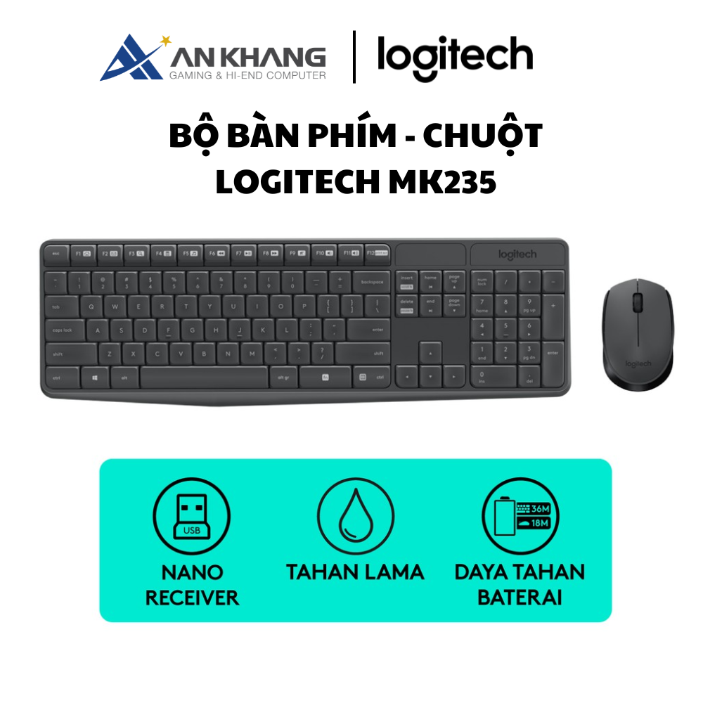 Bộ bàn phím - Chuột Logitech MK235 - Hàng Chính Hãng - Bảo Hành 12 Tháng