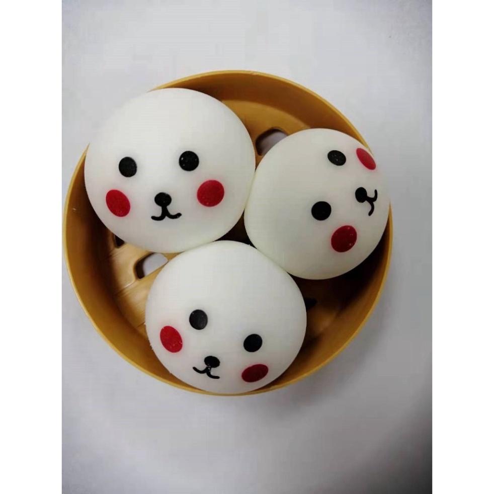 Bánh bao màn thầu squyshi mềm mại hộp 3 chiếc gấu trắng mặt hề đồ chơi bóp tay squishy