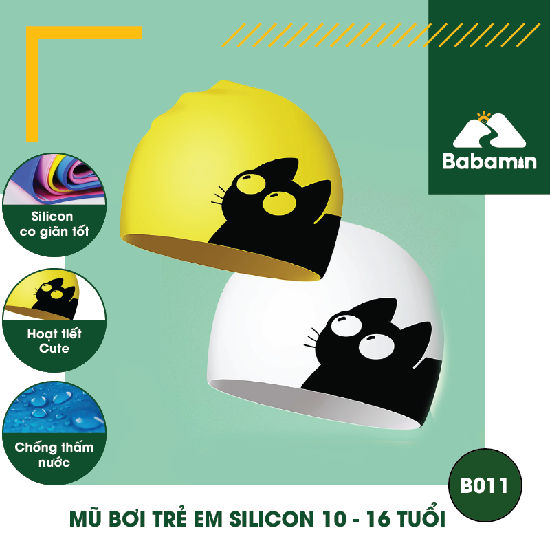 Mũ Bơi Silicon Hình Mèo Cho Trẻ Em 10 - 16 Tuổi, Bơi Lội Chuyên Nghiệp - Babamin - B011
