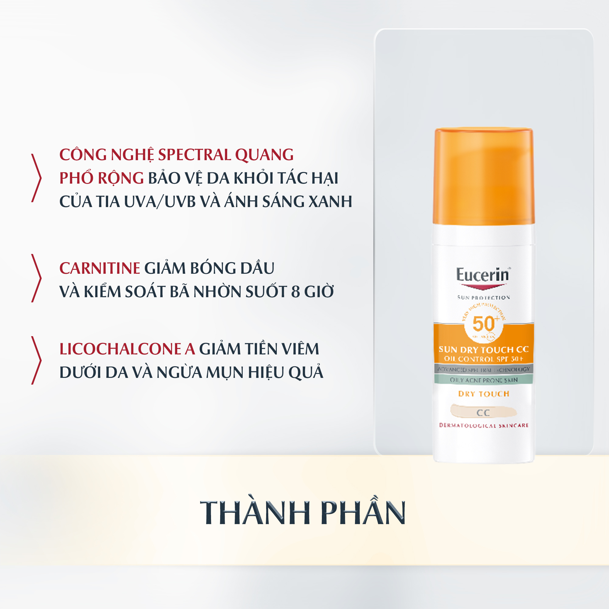 Kem chống nắng kiềm dầu, có màu Eucerin Sun Dry Touch CC Oil Control SPF50+ 50ml