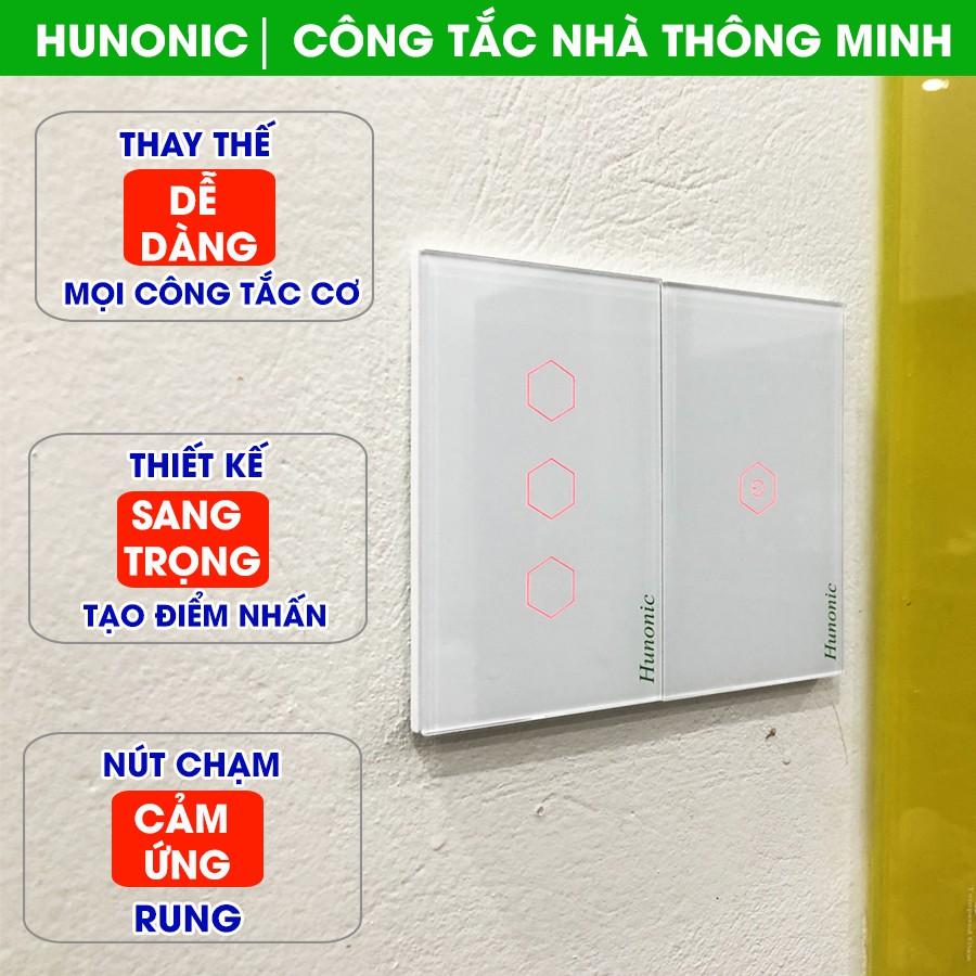 CÔNG TẮC CẢM ỨNG WIFI HUNONIC 3 NÚT TRẮNG│Điều khiển từ xa qua điện thoại│Công tắc điện thông minh cao cấp hàng Việt Nam