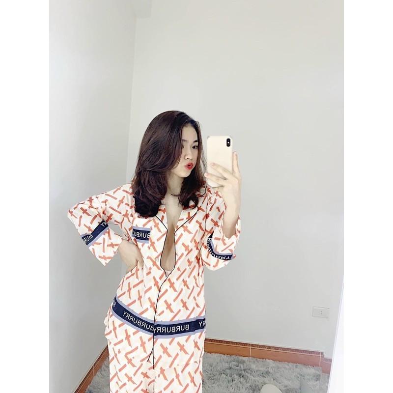 PIJAMA DÀI HOẠ TIẾT CAM  CAO CẤP