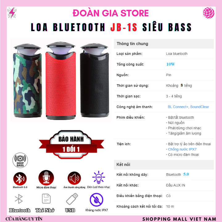 Loa bluetooth JB-2S PRO Siêu bass 10W cao cấp nhiều tính năng, chất lượng âm tuyệt hảo, thiết kế thời trang năm 2021