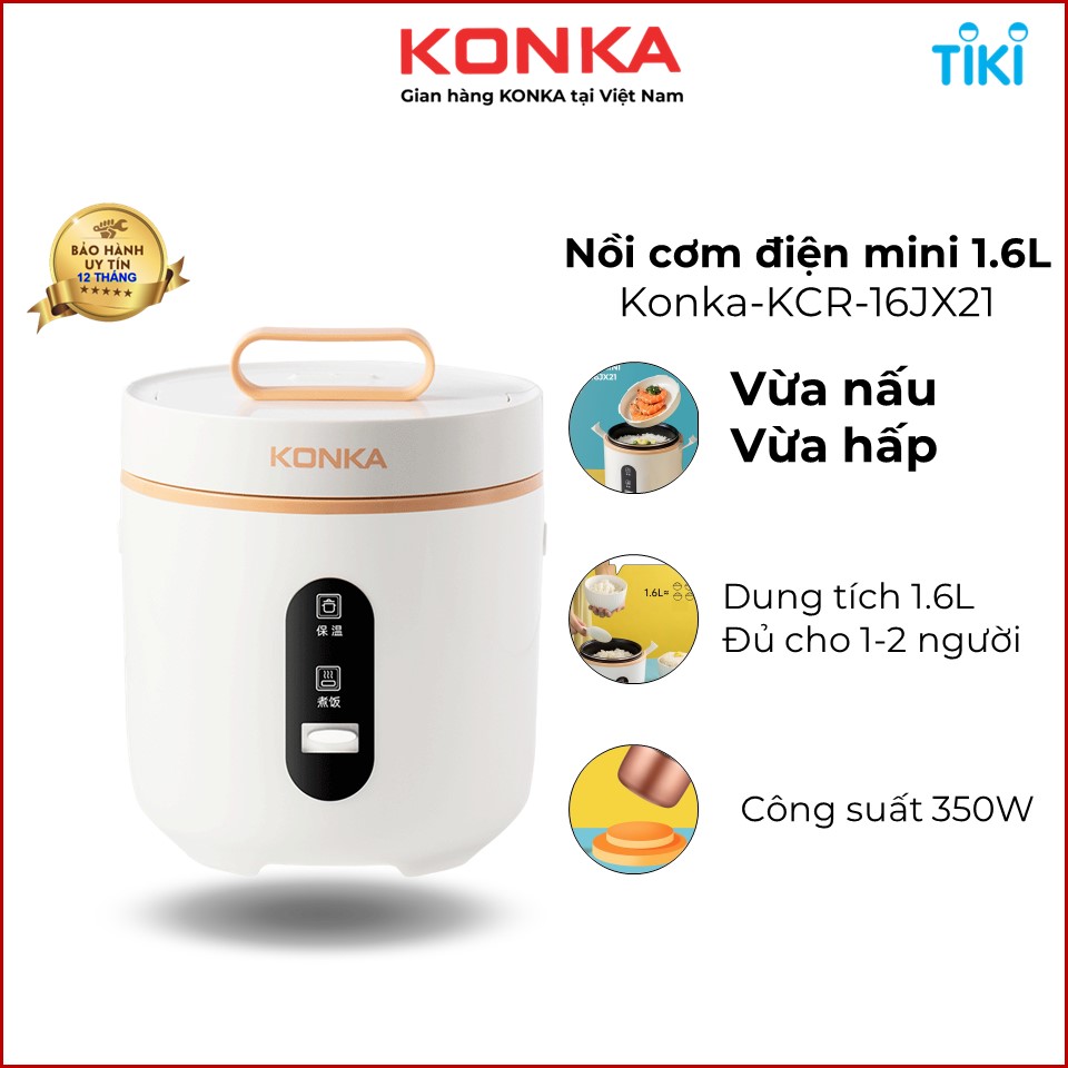 Nồi cơm điện thông minh, cặp lồng nấu cơm, hâm nóng thức ăn 1.6L KONKA KRC-16JX21 - HÀNG CHÍNH HÃNG