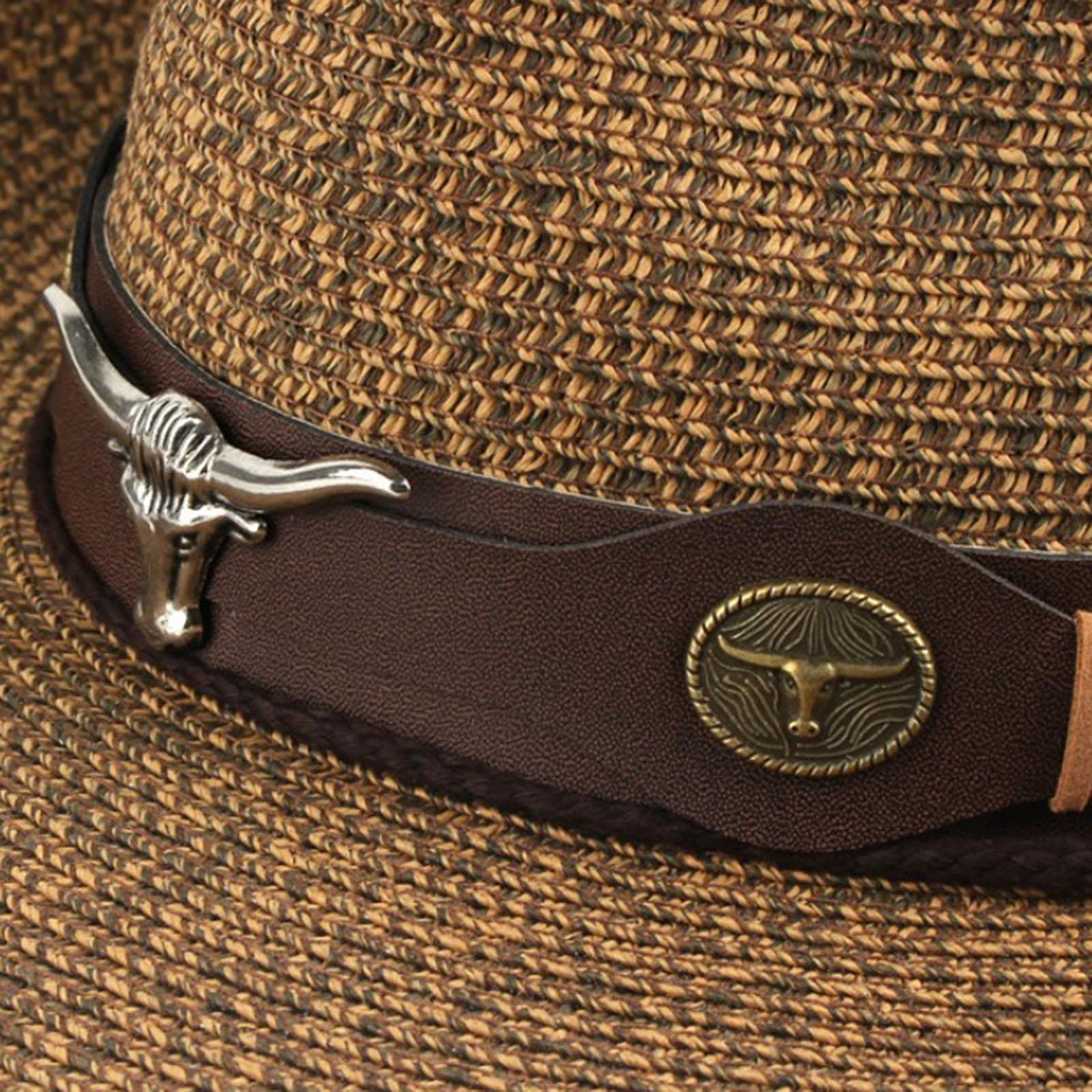 Straw Cowboy Hat, Breathable Vintage Lightweight Couple Hat for Festival Horseback Riding