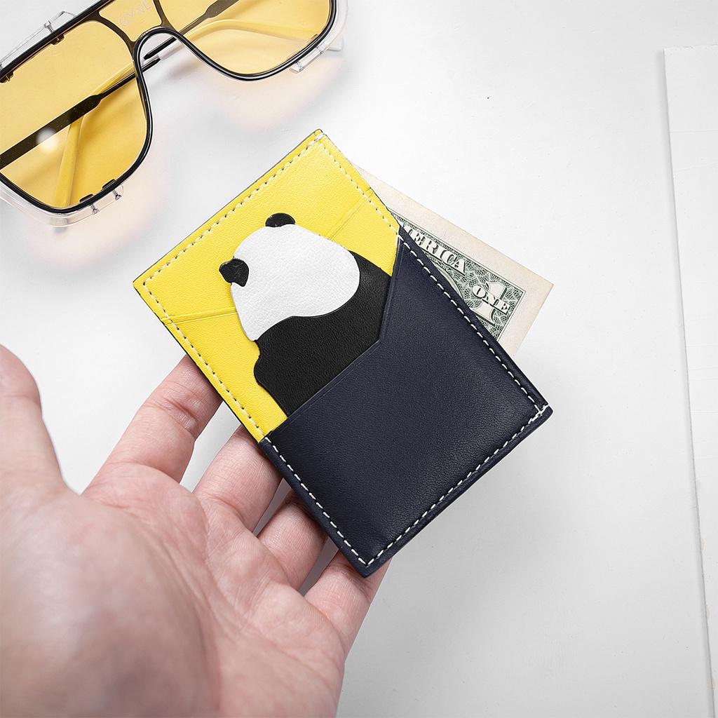 Ví Da Nam Nữ AROTI Nhỏ Gọn Đựng Thẻ Panda Card Holder Chất Da Bò Đẹp Cao Cấp, Dáng Unisex Độc Đáo ,Bảo Hành 10 Năm V609