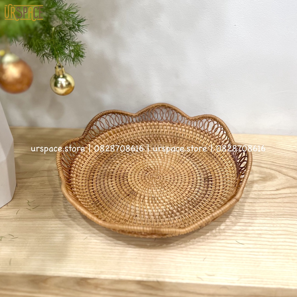 Khay Mây Tre Hình Tròn Đựng Bánh Kẹo, Hoa Quả Tiện Lợi Ur Space/ Round rattan tray for for dessert snacks bread fruits - Bộ 2 S &amp; L