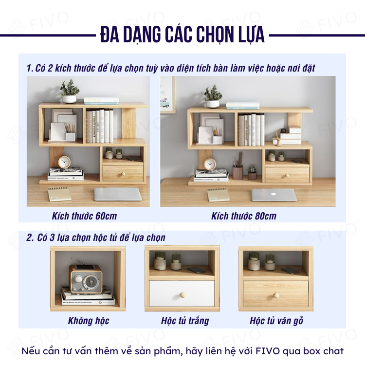 Kệ Sách Để Bàn Mini Bằng Gỗ Cao Cấp FIVO Mã FB20, Lắp Ráp Thông Minh, Đơn Giản Tại Nhà Có Hướng Dẫn Chi Tiết (Kích Thước 80x20x60cm)