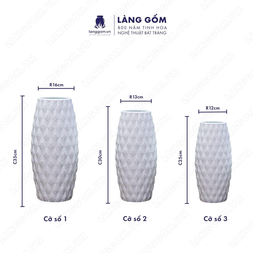 Bình hoa, lọ hoa Gốm sứ Bát Tràng cao cấp Men trắng bom mũi tên dùng làm quà tặng, trang trí - Làng Gốm Bát Tràng