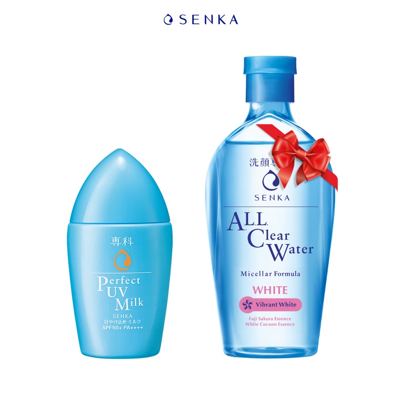 Combo Sữa Chống Nắng Senka Perfect UV Milk 40ml và Nước tẩy trang Senka Micellar Formula White 230ml