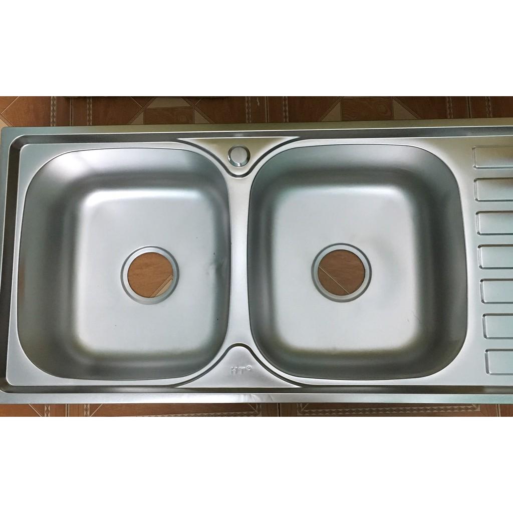COMBO CHẬU RỬA CHEN 2 HỘC ,1 CÁNH +VÒI INOX 304+DÂY CÂP NƯỚC NHỰA