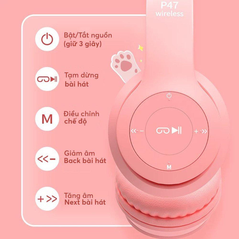 Tai nghe bluetooth 5.0 mini LinkeeTech P47M tai mèo loại mini, kèm micro có cỗng 3.5mm