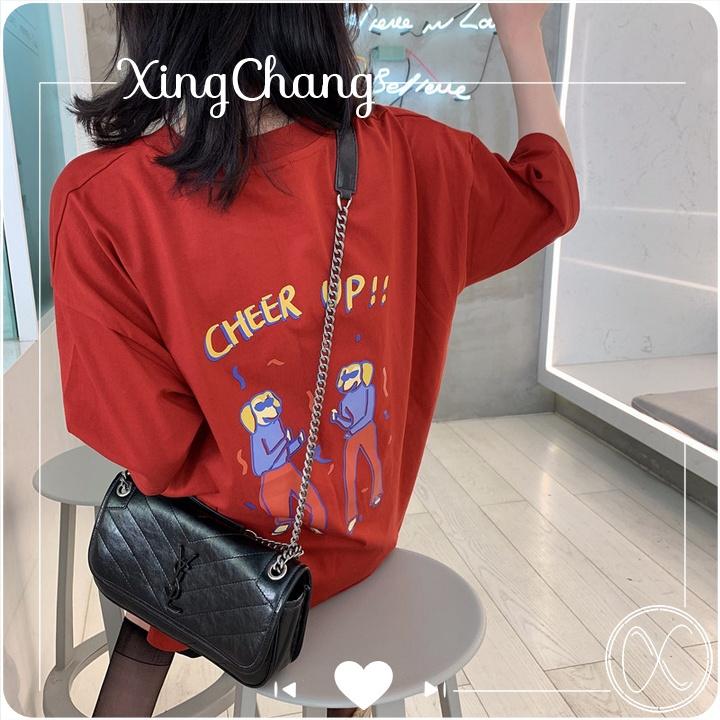 Áo form rộng nữ tay lỡ, Áo phông kiểu Hàn Quốc chất mịn đẹp in Cheer Up mã T.L213