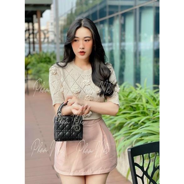 Áo len croptop hoa nổi