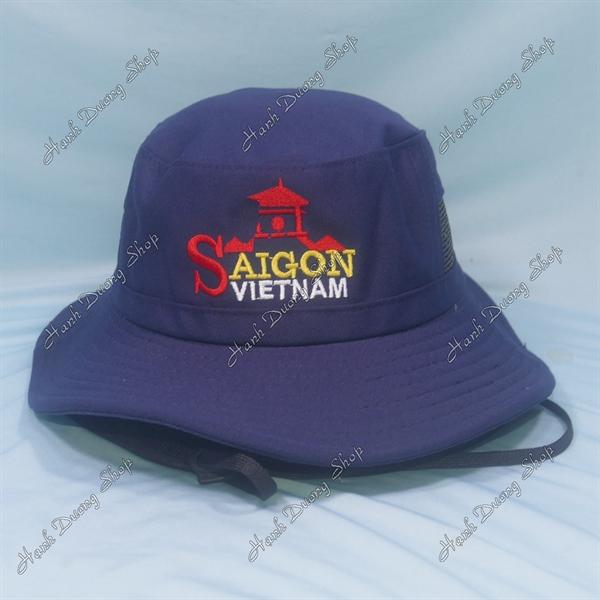 Nón tai bèo nón lính nam thêu chữ Sài Gòn Việt Nam, có lỗ thông gió bên hông nón - Xanh Đen