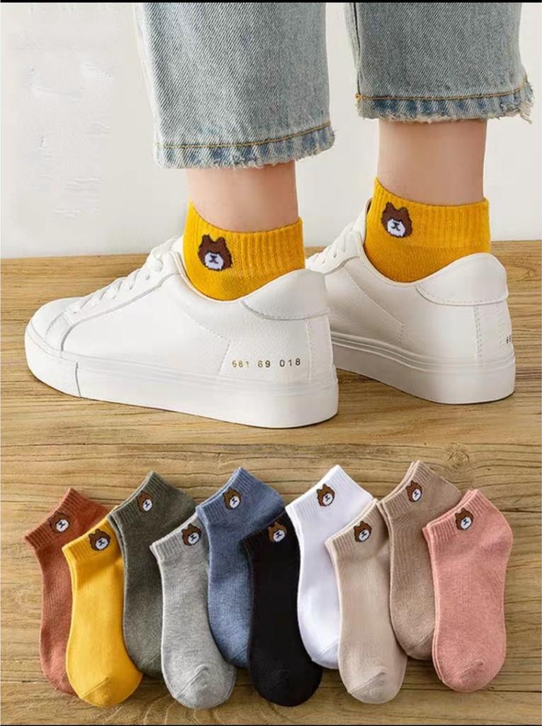 combo 5 đôi tất hình gấu brown cổ ngắn