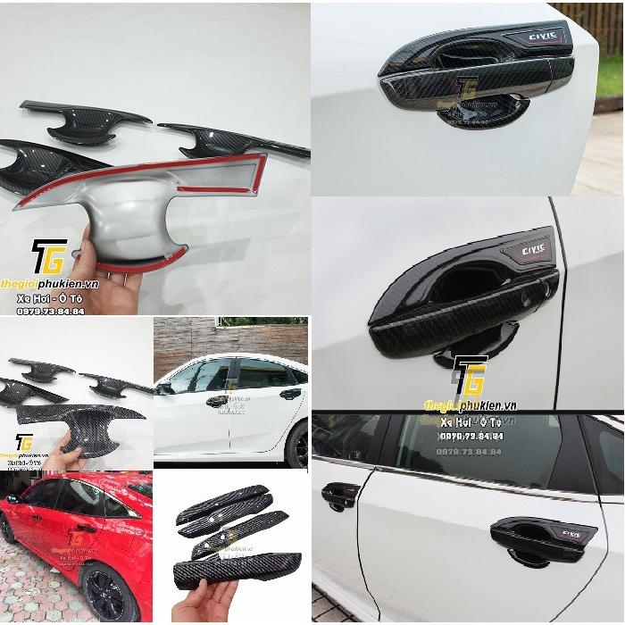 Bộ ốp tay nắm cửa, hõm cửa xe Honda Civic 2016-2020 vân Carbon