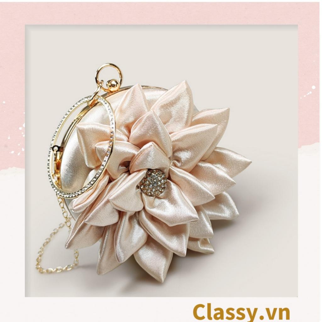 Túi xách Classy nữ đi tiệc Vintage Cánh hoa Lụa satin Hồng be tinh tế phù hợp dự tiệc, mặc áo dài, hẹn hò tối T199