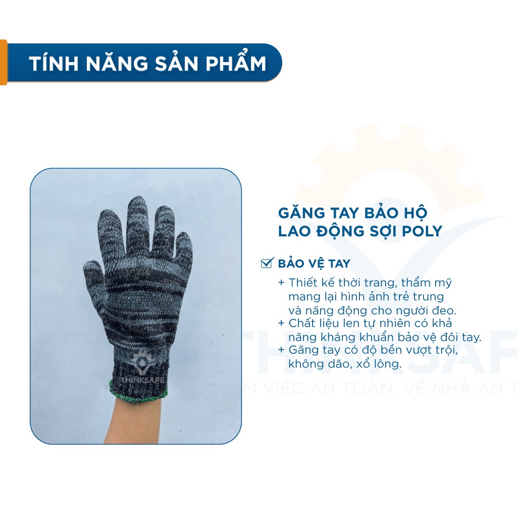Găng tay bảo hộ lao động sợi len Thinksafe ôm sát, chống trượt, thao tác linh hoạt, găng tay len trắng , muối tiêu dày