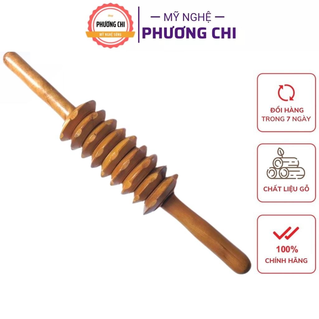 Cây lăn massage toàn thân 9 bánh gai đa năng làm từ gỗ thơm tự nhiên | Mỹ Nghệ Phương Chi