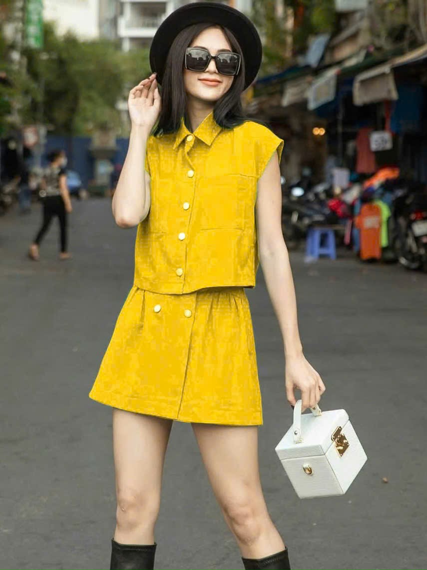 Set áo váy vàng tay con NGADO , set đồ nữ , Set đồ nữ , Set đồ nữ cá tính , Set đồ thiết kế