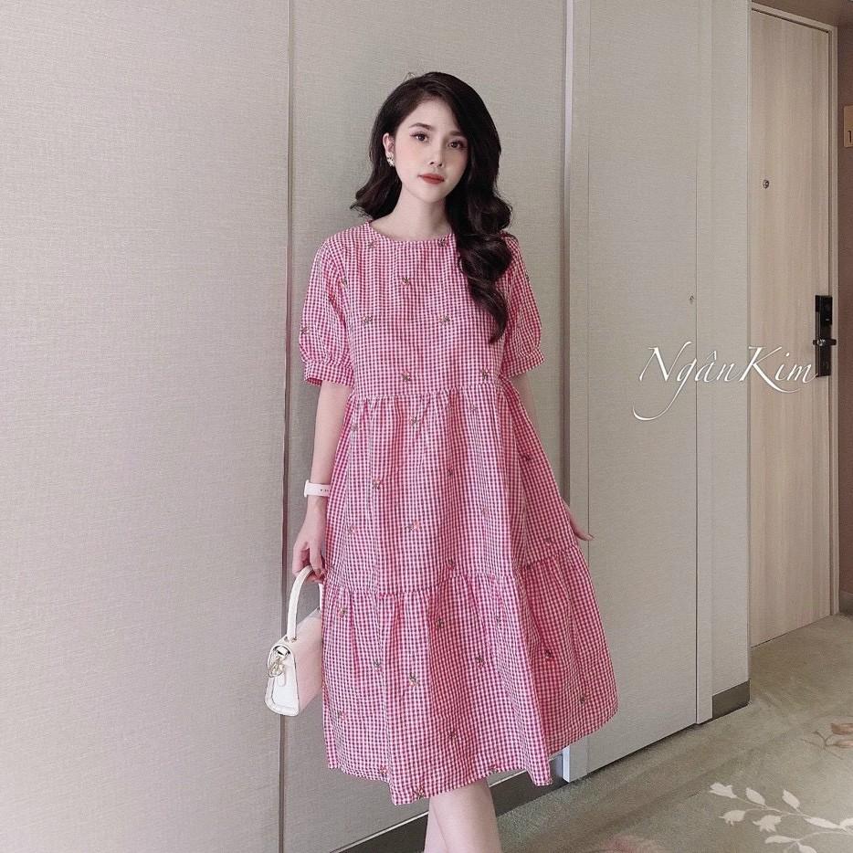 Váy bầu kẻ sọcthiết kế sang chảnh mặc đi làm đi chơi đều được