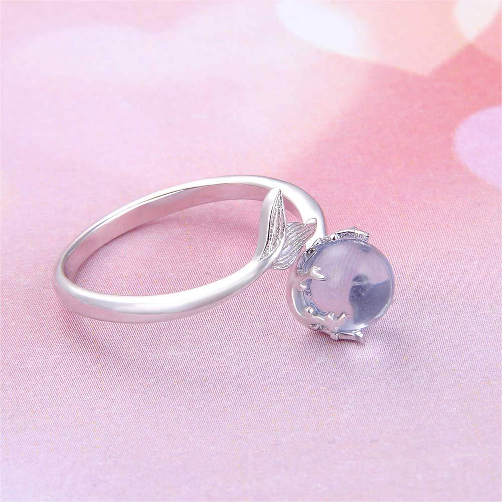 925 Đuôi nàng tiên cá vòng bạc Sterling với tinh thể tổng hợp màu xanh có thể điều chỉnh mở cho phụ nữ nữ xu hướng thời trang đồ trang trí bạc