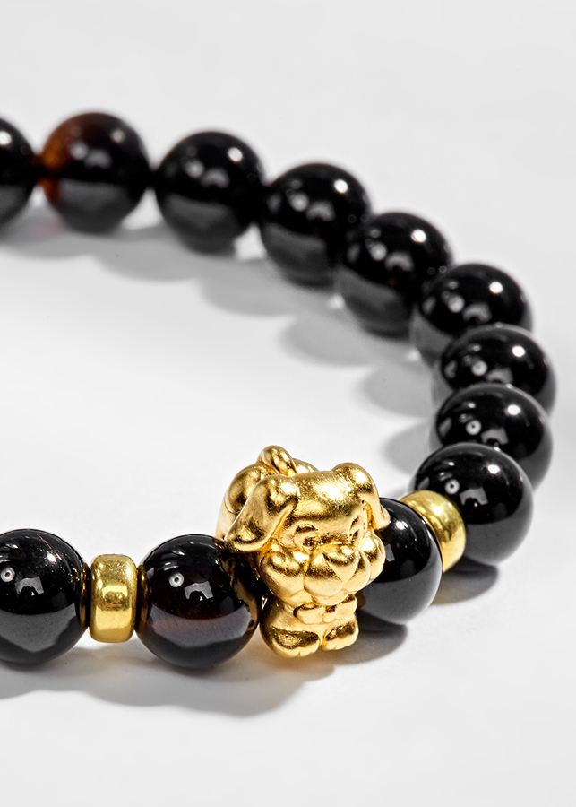 Vòng Tay Đá Thiên Thạch Charm Tuổi Tuất Bạc Mạ Vàng 24K Ngọc Quý Gemstones