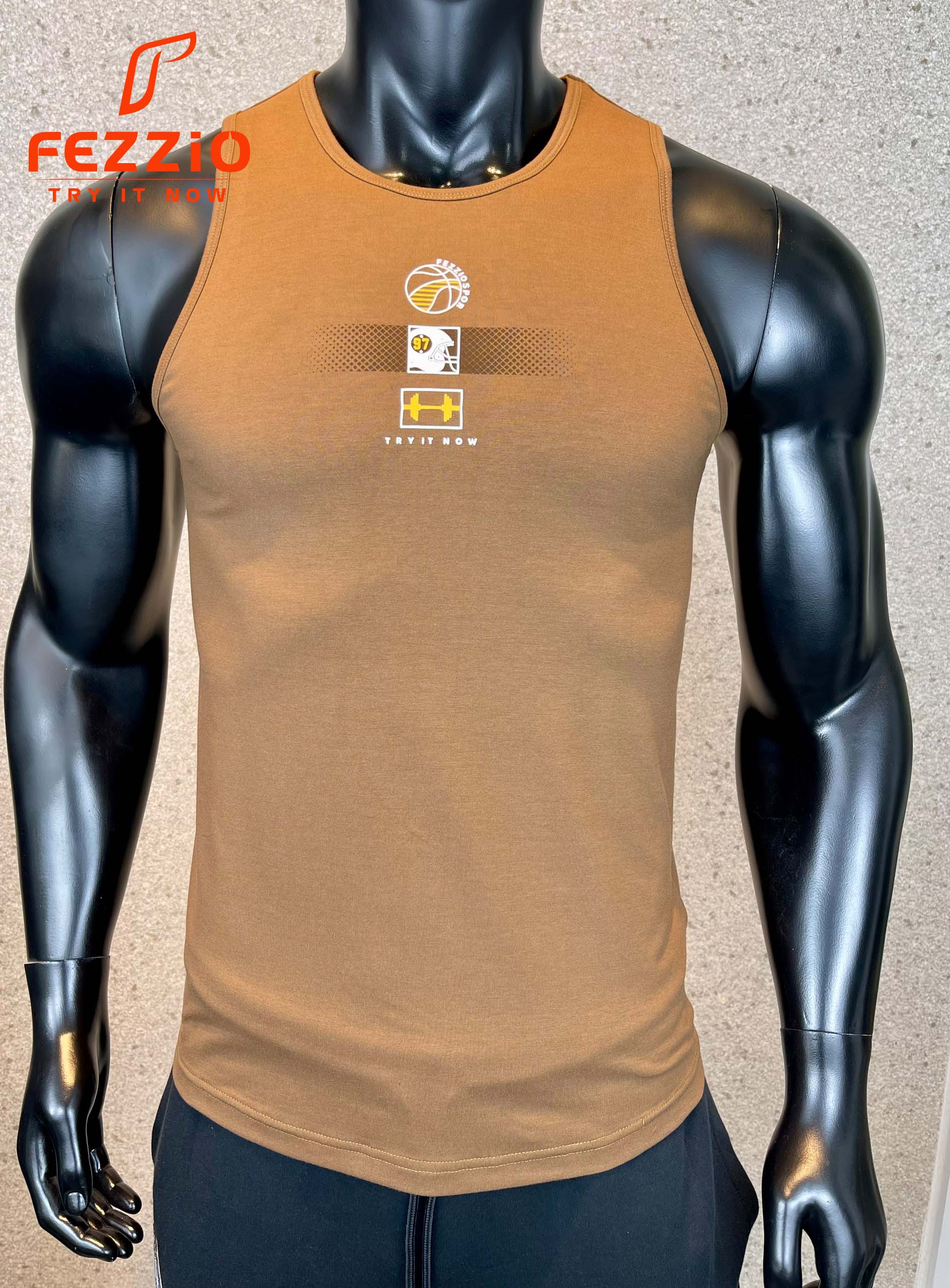 Áo 3 lỗ tập gym chất ríp cotton mềm mịn nhập khẩu thương hiệu Fezzio chính hãng – CACAO – XL