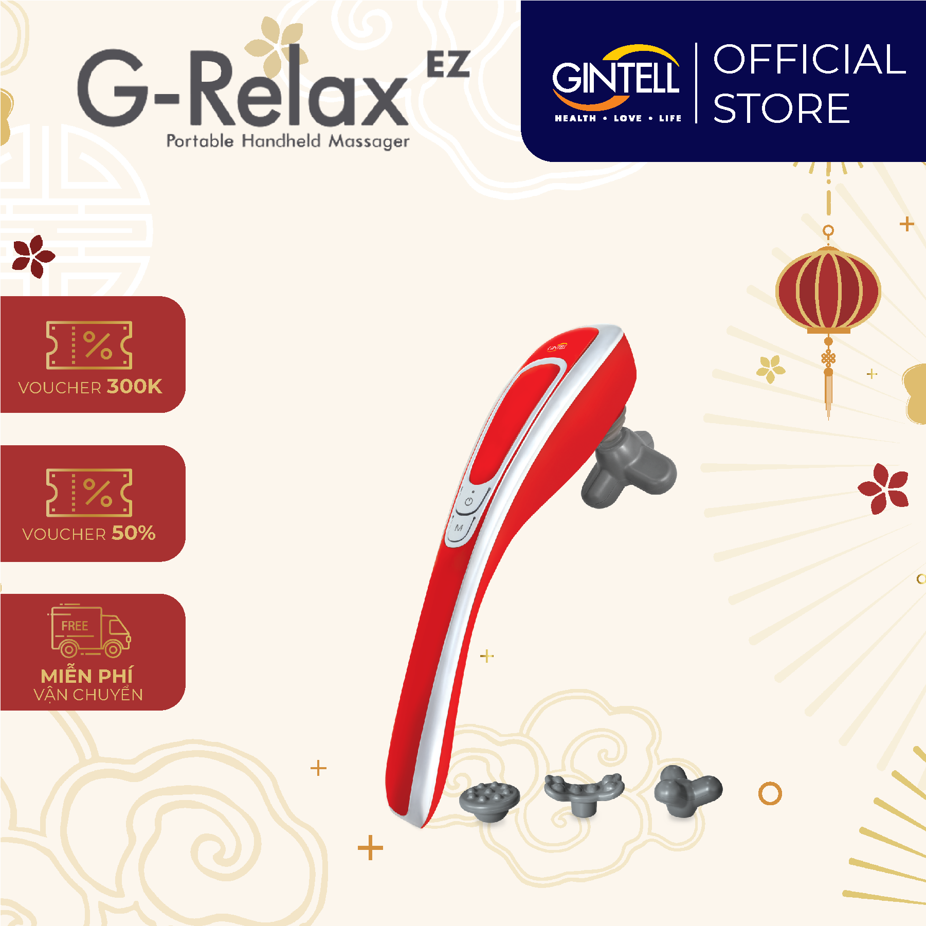 Máy Massage Cầm Tay GINTELL - G-Relax EZ | 1 Năm Bảo Hành