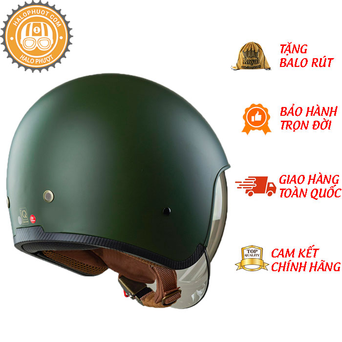 Nón bảo hiểm 3/4 ROYAL M139 có kính âm màu XANH LÍNH NHÁM