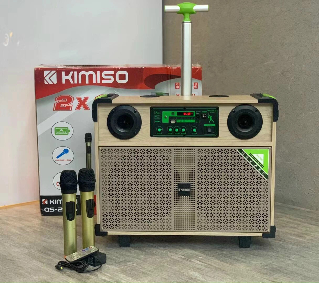 Loa kéo QS 229A - Loa kéo di động bass 2.5 tấc - Kèm 2 micro không dây - Loa kẹo kéo xách tay du lịch - Có remote, đầy đủ kết nối bluetooth, AUX, USB, SD card - Thiết kế vỏ gỗ sang trọng, âm thanh sống động
