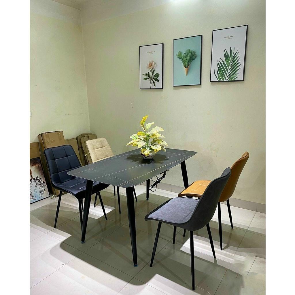 Bộ bàn ăn chân trụ 1m2 + 4 ghế Camila mặt đá ceramic Thương hiệu Nội Thất Bình Long