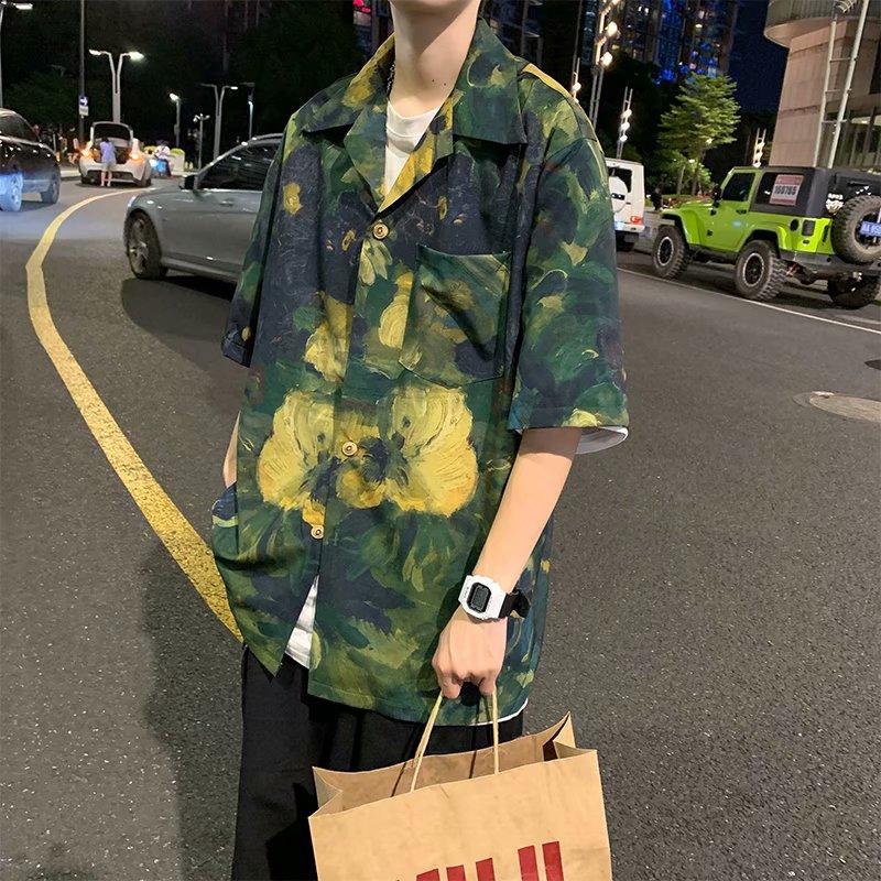 Áo sơ mi nam ngắn tay form rộng in họa tiết thời trang