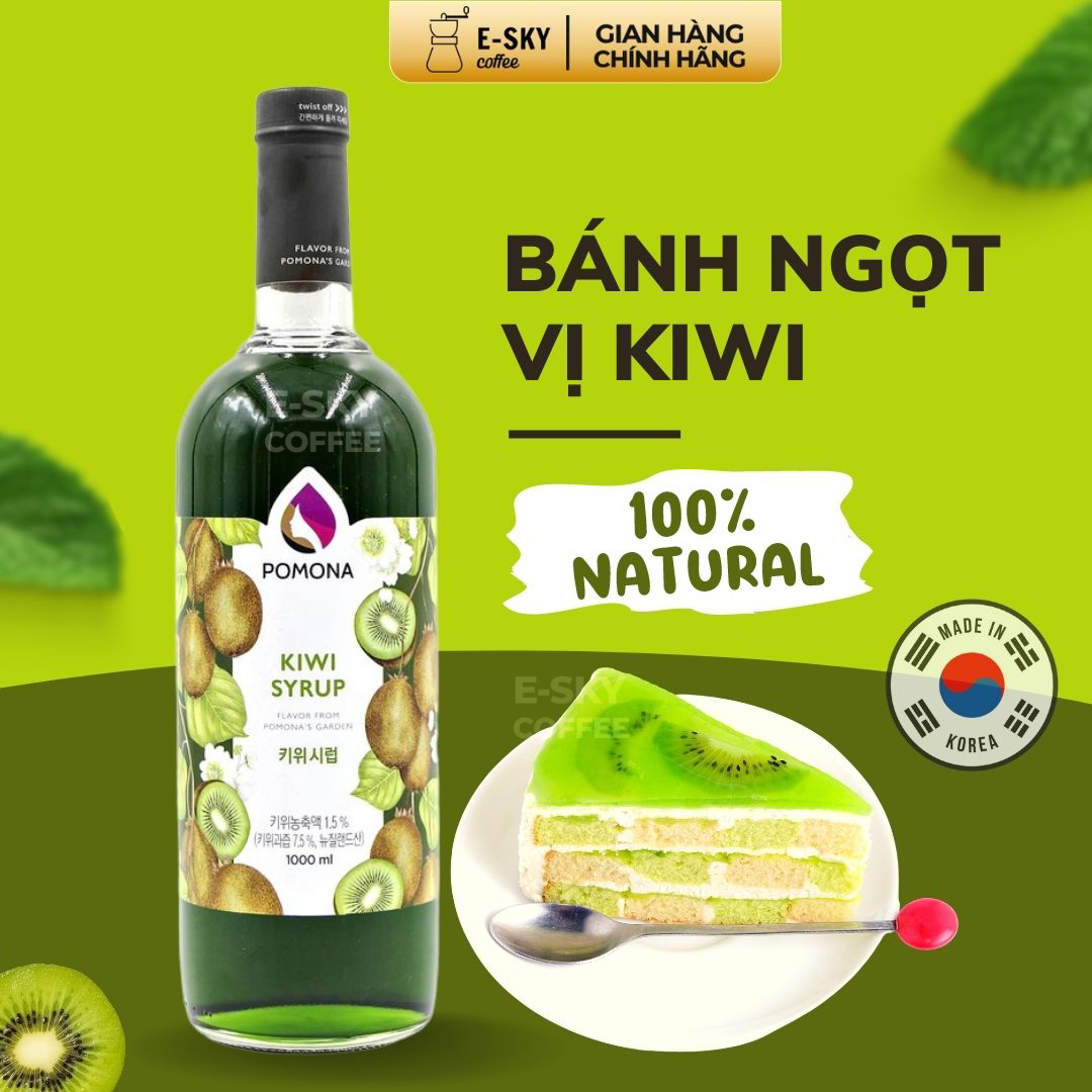 Siro Kiwi Pomona Kiwi Syrup Nguyên Liệu Pha Chế Hàn Quốc Chai Thủy Tinh 1 lít