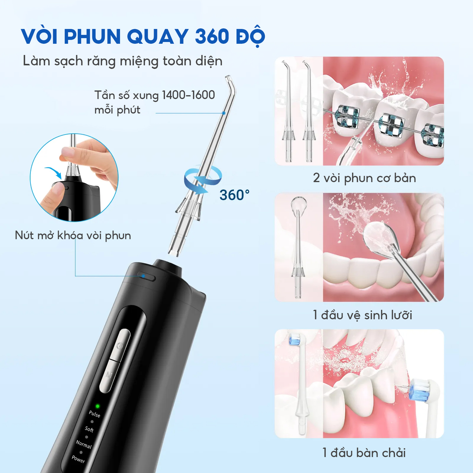 Máy tăm nước Lebenlang cầm tay LBT1499, IPX7 chống thấm nước 2000mah, 300ml, tích hợp pin, bảo hành 2 năm - chính hãng