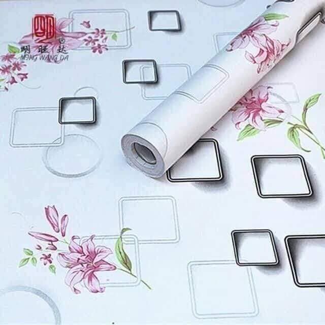 Combo 10M decal giấy dán tường Ô Vuông Hoa Ly Hồng .