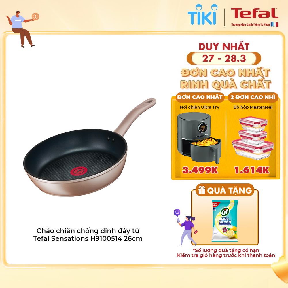 Chảo chiên chống dính đáy từ Tefal Sensations H9100514 26cm - Hàng chính hãng