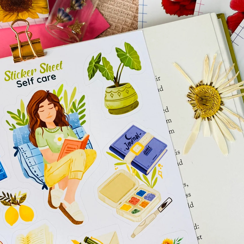 Sticker sheet Self care - chuyên dán, trang trí sổ nhật kí, sổ tay | Bullet journal sticker - unim082