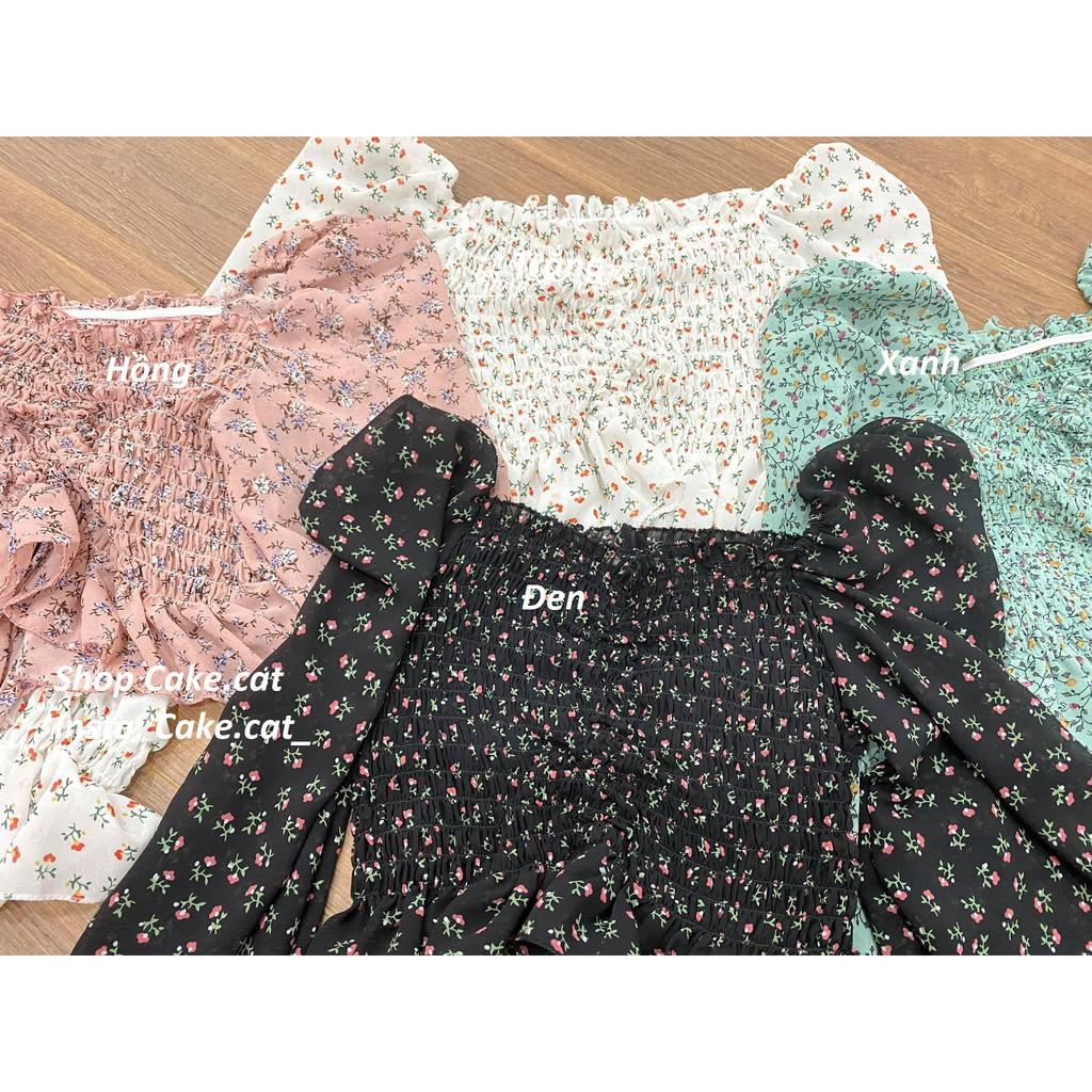 ÁO CROPTOP HOA NHÍ CHUN RÚT NGỰC 4 MÀU