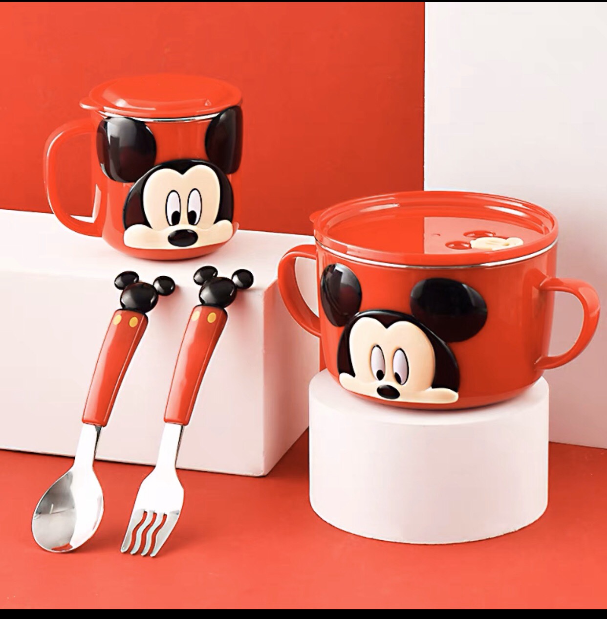 Set ăn uống 4 món hình Mickey nổi 3D siêu cute dành cho các bé
